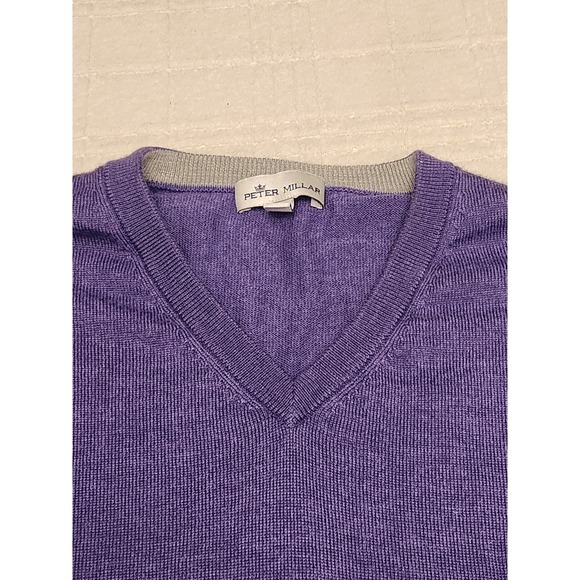 Peter Millar Men's Wool Silk Blend Purple V Neck Sweater Classic Preppy Large - Picture 2 of 6